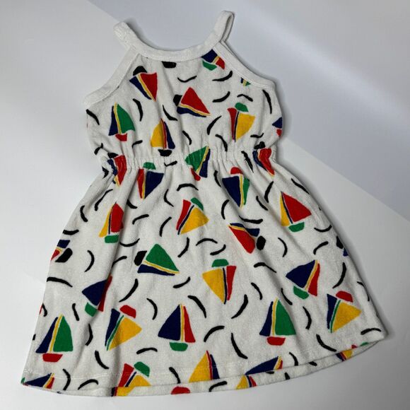 Hanna Andersson Dress Girls 120 6-7 White Sail Boat Print Pockets Terry Sundress - Picture 3 of 9